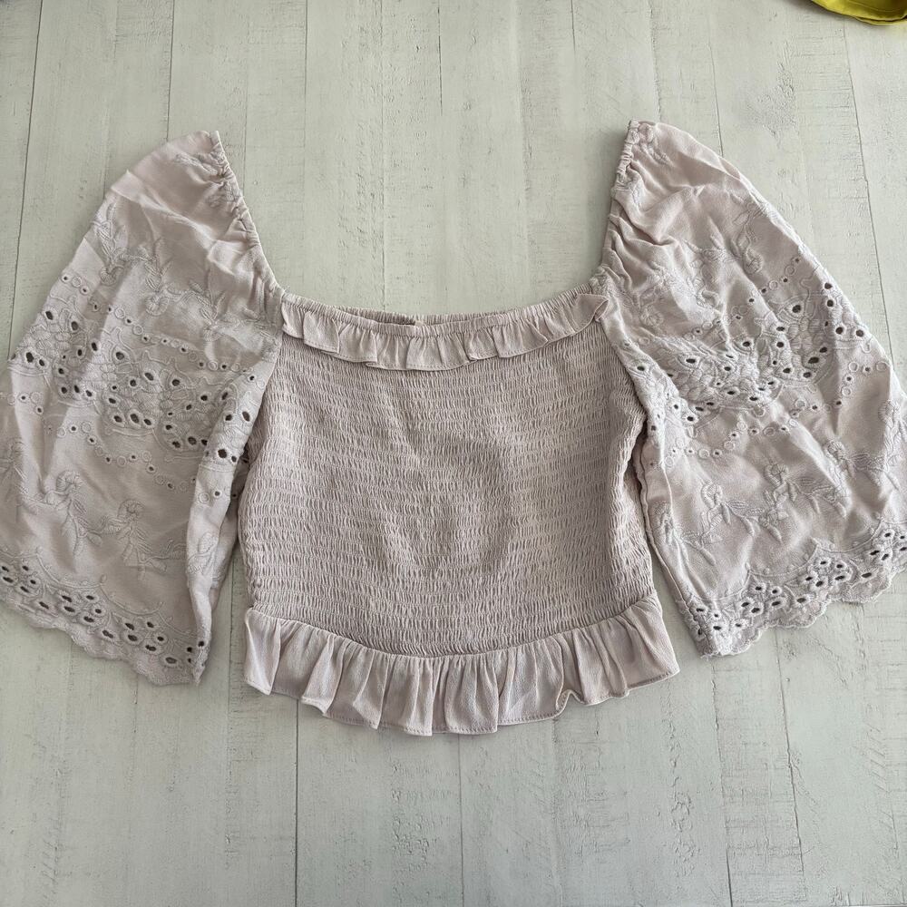LOVESTITCH Sophia Smocked Eyelet Top Size Medium Bohemian Timeless Color: Bone - Picture 2 of 5